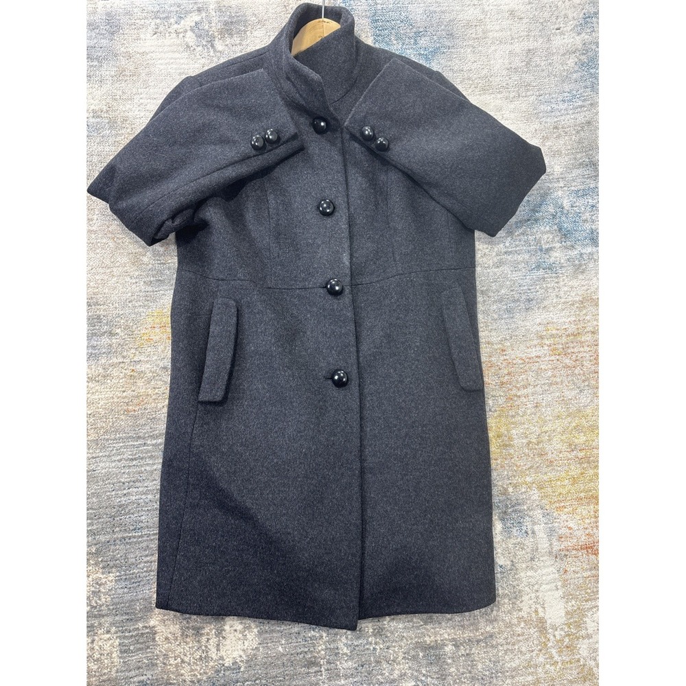 Vintage Jonathan Michael Women's Lambswool Herringbone Overcoat Gray Long Coat - Picture 6 of 11